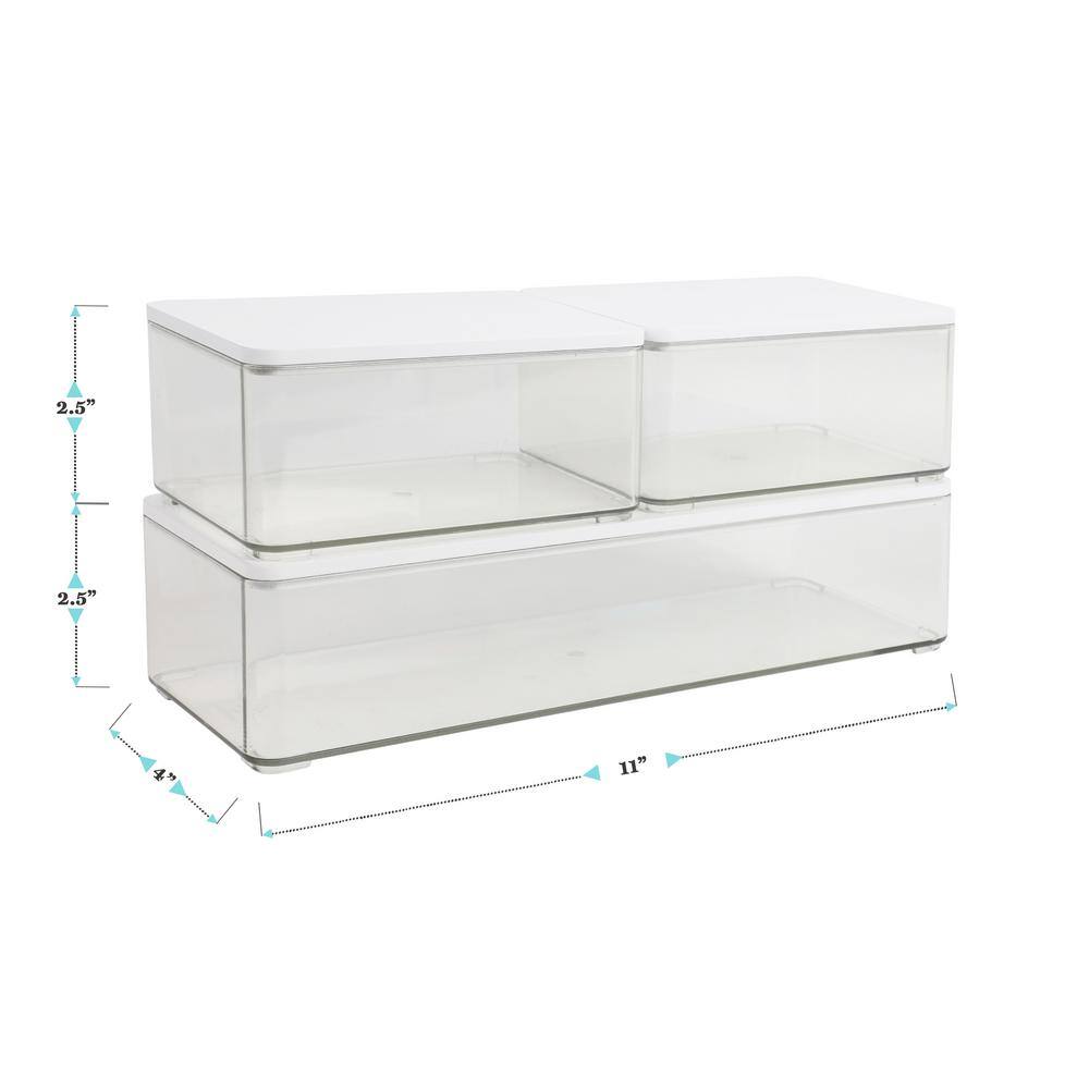 Clear Plastic Stackable Storage Boxes with White Lids, Set of 3