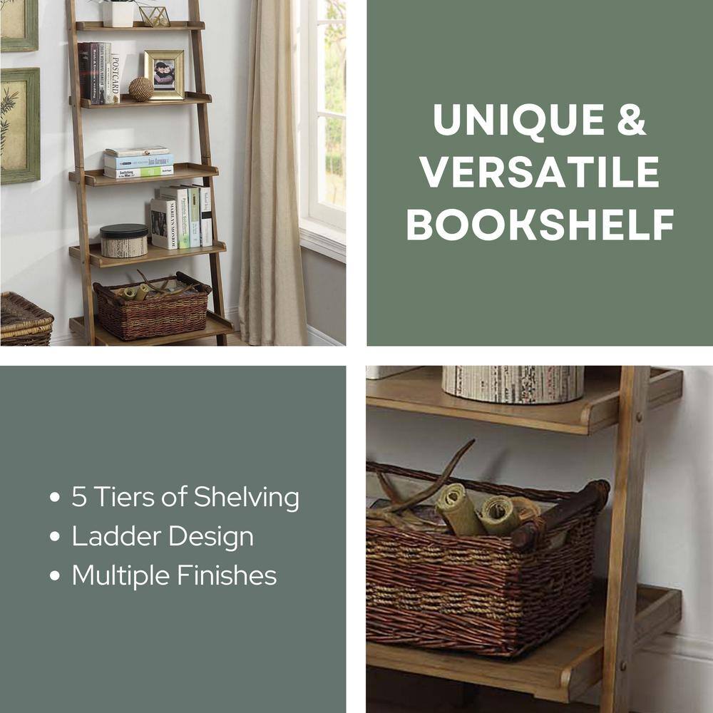 Elegant Black Wood 5-Shelf Ladder Bookcase