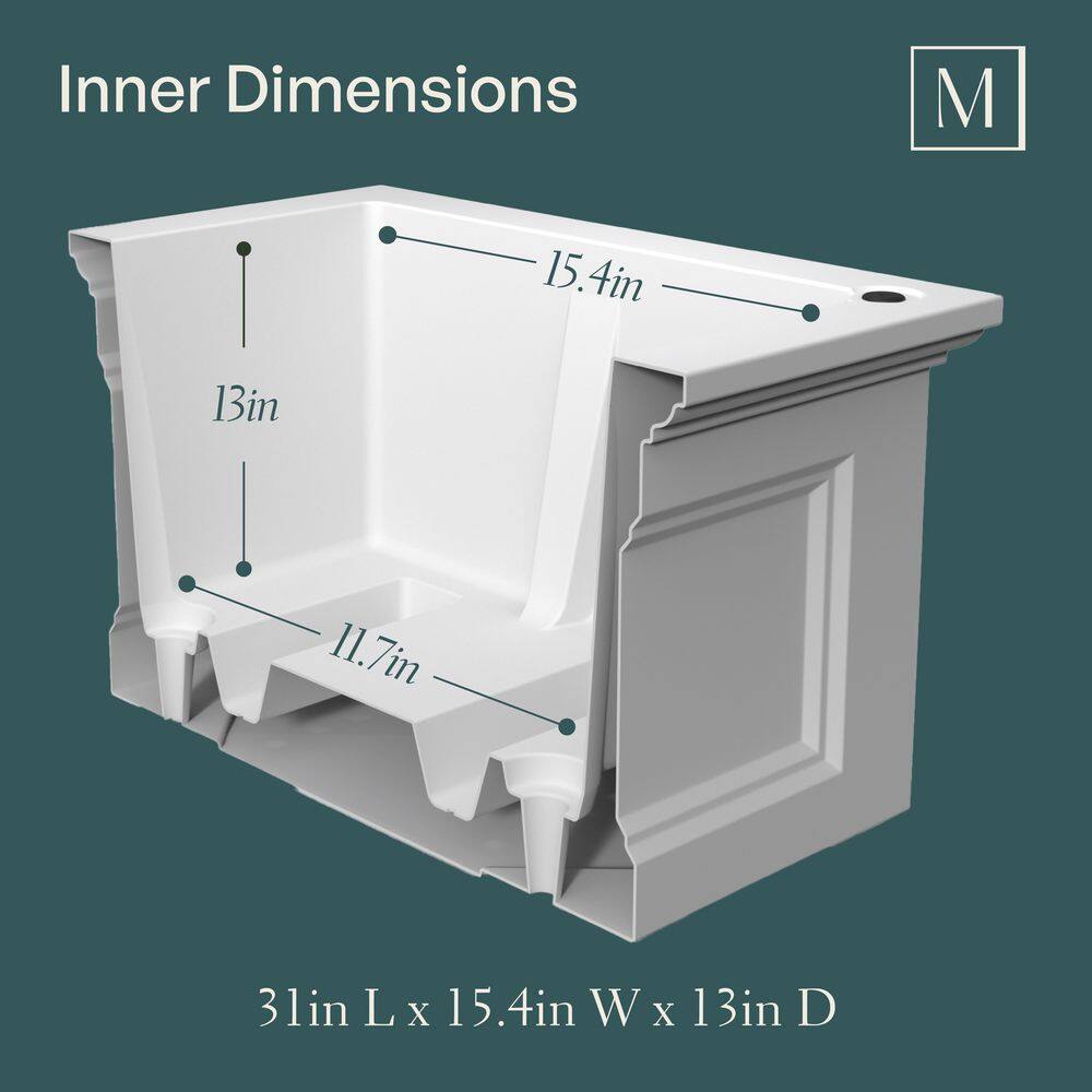 White 20x36 Polyethylene Outdoor Patio Planter with Water Reservoir