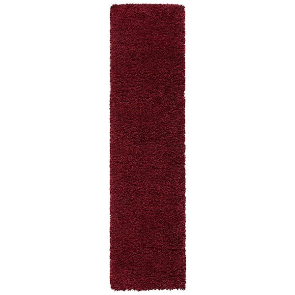 Shag 2 ft. x 9 ft. Maroon Solid Color Runner Rug