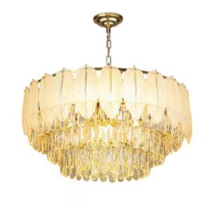 31.5in. 15-Light Feather Crystal Chandelier, Modern Luxury Adjustable Pendant Light for Living Room, Bulbs Included