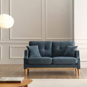56.7 in. Dark Blue Water-resistant Fabric 2-Seater Loveseat with Wood Legs and USB Charge Port