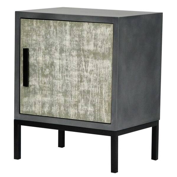 HomeRoots Shelly Assembled 22 in. x 22 in. x 15 in. Distressed Gray Iron Accent Storage Cabinet with a Wood Door