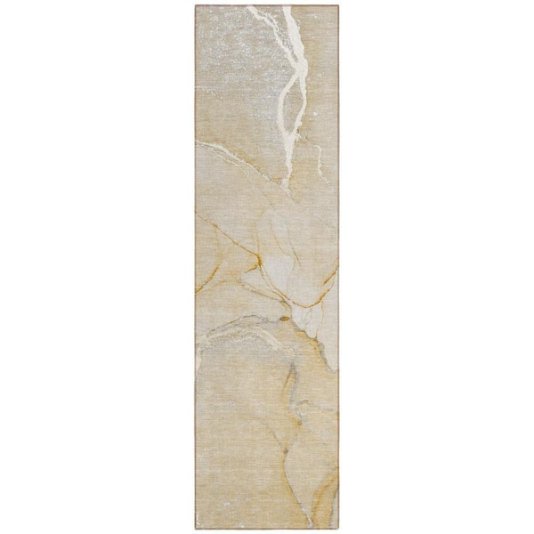 Beige 2 ft. x 8 ft. Woven Abstract Polyester Runner Indoor/Outdoor Area Rug