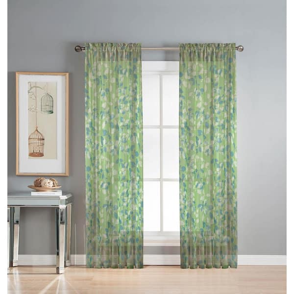 Window Elements Sheer Pinehurst Printed 54 in. W x 84 in. L Rod Pocket Extra Wide Curtain Panel in Sheer Lime