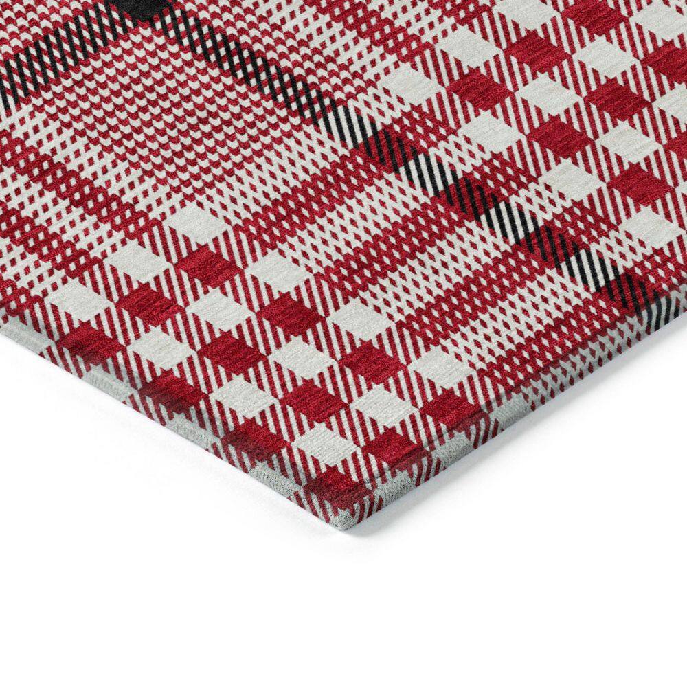 Red Plaid Synthetic Washable Indoor Outdoor Rug 3' x 5'