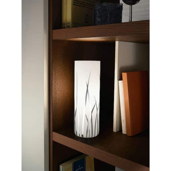 Rivato 3.54 in. W x 10.24 in. H 1-Light Chrome and White Cylinder Desk Lamp with Grass-Like Pattern
