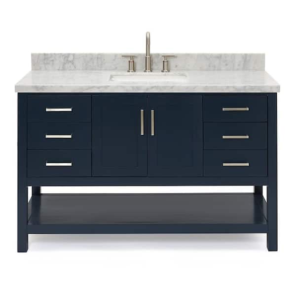 Magnolia 54 in. W x 22 in. D x 36 in. H Bath Vanity in Blue with Carrara Marble Vanity Top in White with White Basin