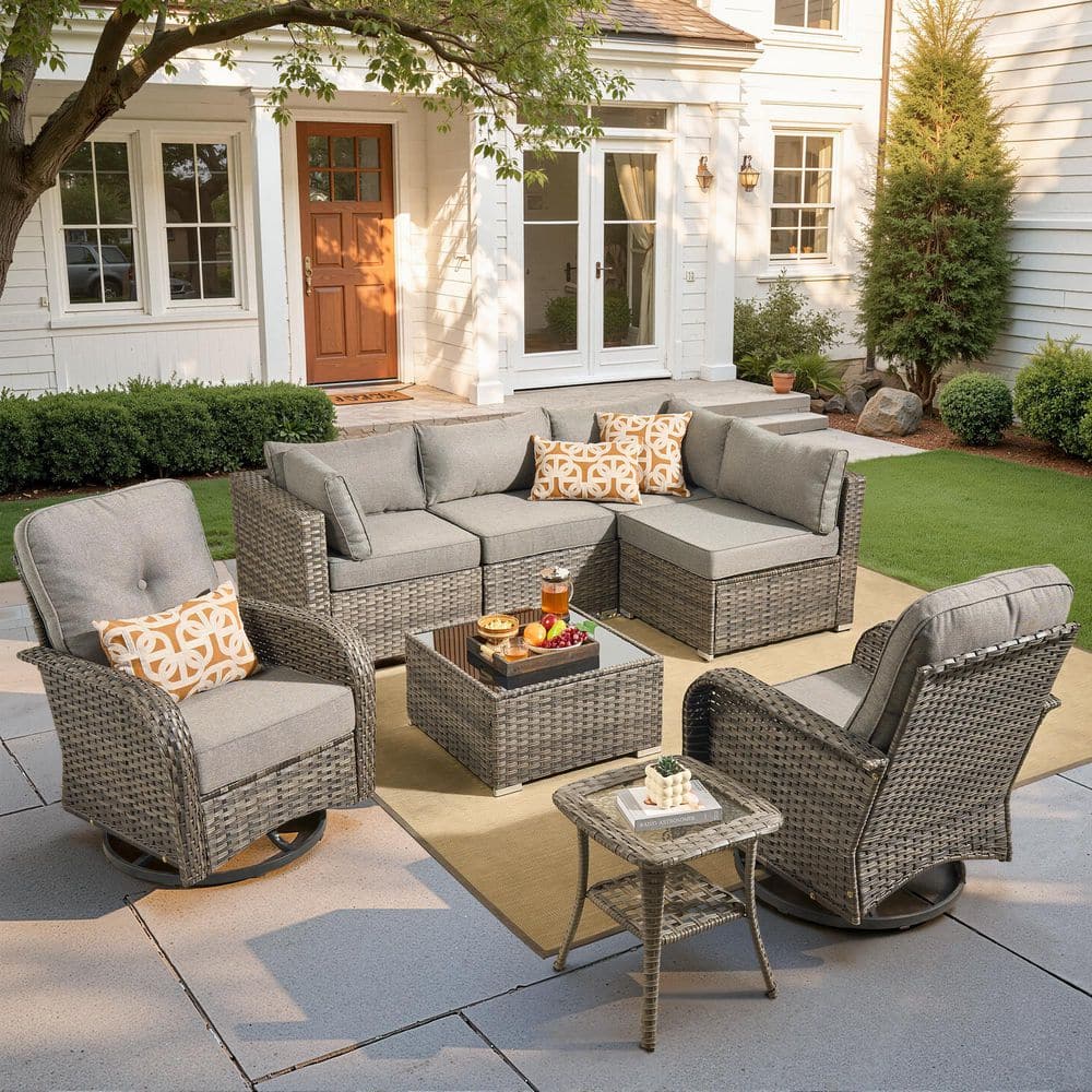 Osmanthus 8 Pieces Wicker Outdoor Patio and Swivel Rocking Chairs with Dark Gray Cushions price history on PriceWatchPro
