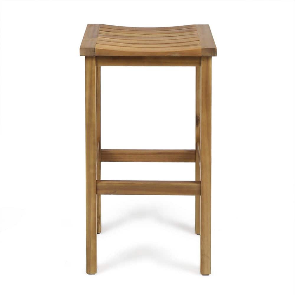 Natural Acacia Wood Saddle Seat Bar Height Stools, Set of 2