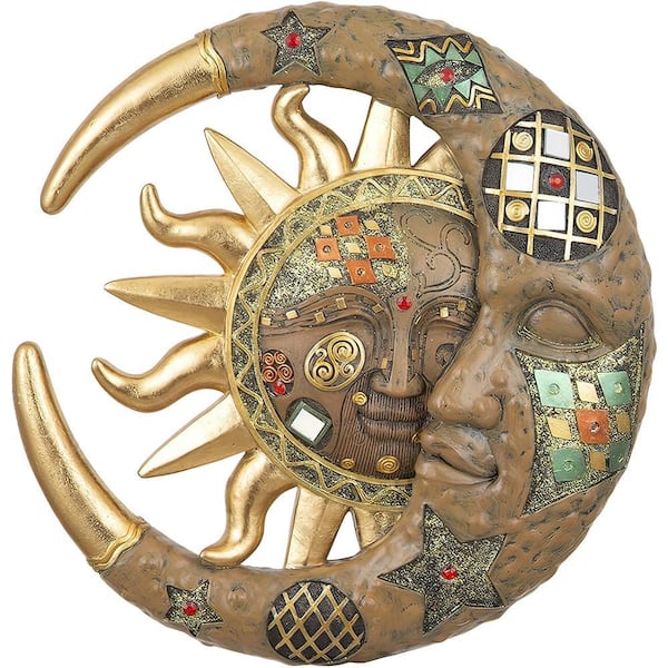 11 in. H Tan Sun and Moon Mosaic Wall Plaque Decor