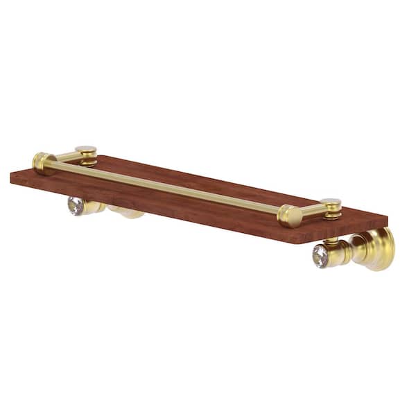 Allied Brass Carolina Crystal Collection W 16 in. x H 3.3 in. x 5.54 in. Brass Rectangular Wood Shelf w/ Gallery Rail in Satin Brass