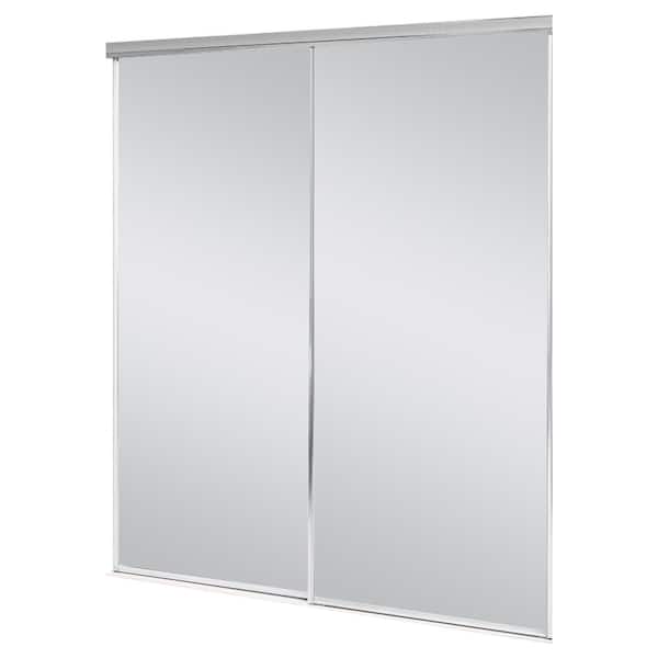 Contractors Wardrobe 59 in. x 80 1/2 in. Savoy Silver Nickel Steel Frame Mirrored Interior Sliding Door