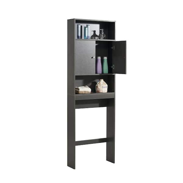 Aosspy Hardroom 24.8 in. W x 76.77 in. H x 7.87 in. D Black Over The Toilet Storage with With Doors