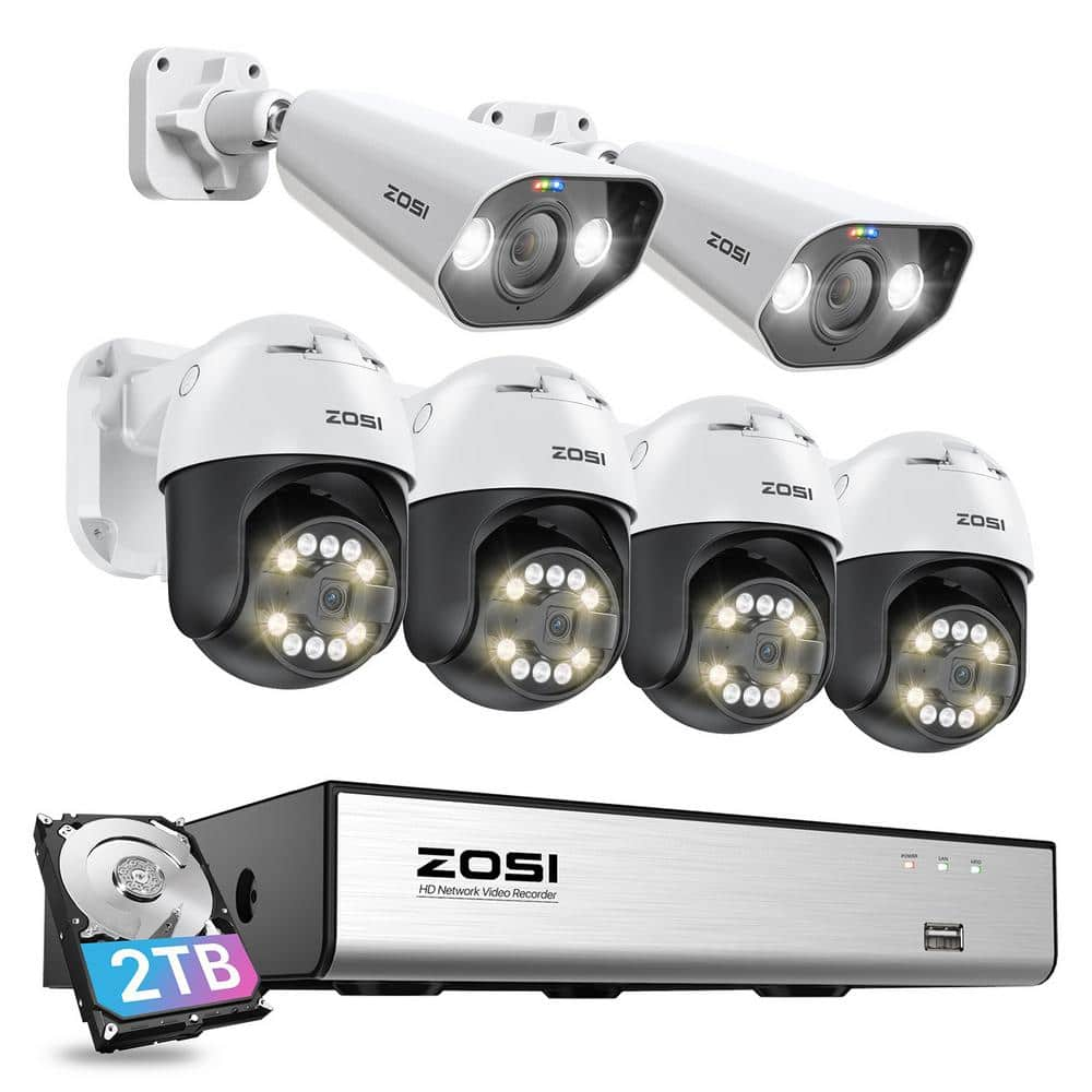 ZOSI 4K 8-Channel POE 2TB NVR Outdoor Security Camera System with 4 ...