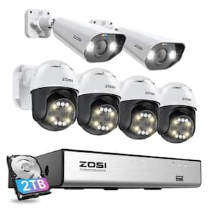 4K 8-Channel POE 2TB NVR Outdoor Security Camera System with 4-Wired 5MP PTZ Cameras and 2 Spotlight Cameras