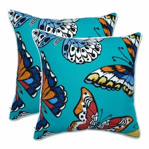 Animal Print Blue Square Outdoor Square Throw Pillow 2-Pack