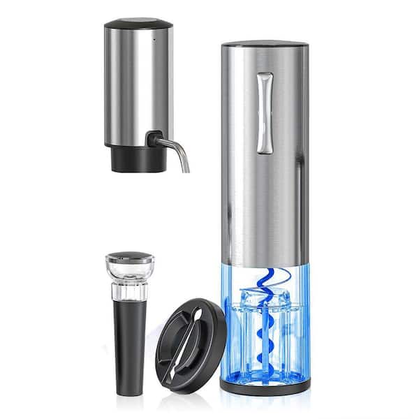 Stainless Steel Silver Wine Lovers 4-in-1 Set Rechargeable Electric Opener Aerator Stopper Foil Cutter