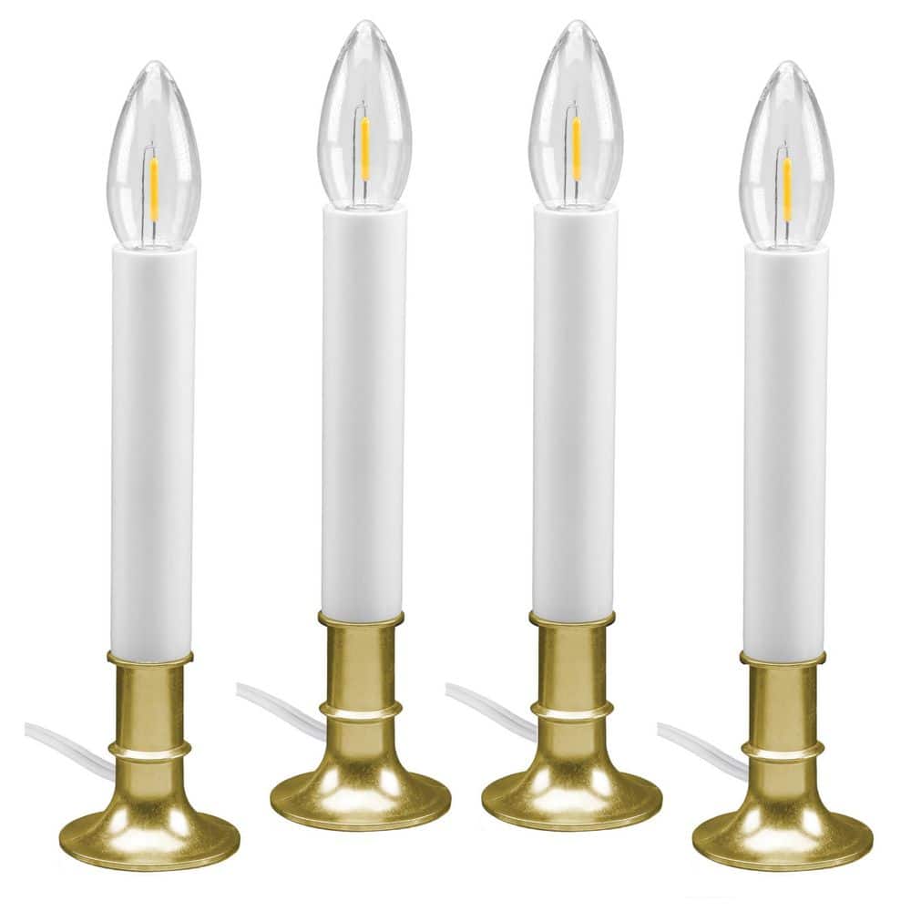 Brass LED Window Candles with Warm White Shatterproof Bulbs, Automatic Timer for Indoor Holiday Decor, 4-Pack price history on PriceWatchPro