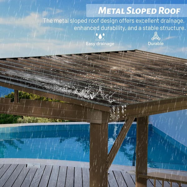 6.5 ft. x 12 ft. Brown Outdoor Hardtop Grill Gazebo with 2 Side Shelves and Sloping Galvanized Steel Roof, Ceiling Hooks