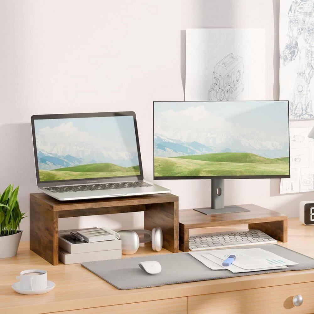 Organizing Stand Brown 15.3 in. x 6.8 in. Wood Modern Desk Organizer Stand Z0D48XKLYH ...