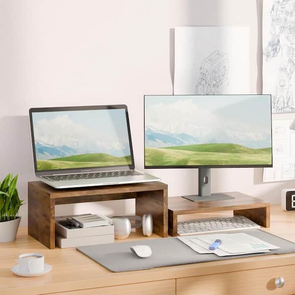 Brown 15.3 in. x 6.8 in. Wood Modern Desk Organizer Stand