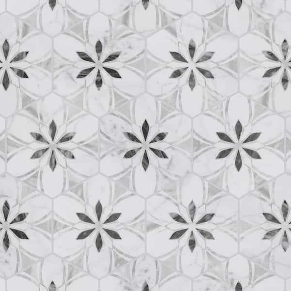 Merola Tile Classico Bardiglio Hex Dahlia Light 7 in. x 8 in