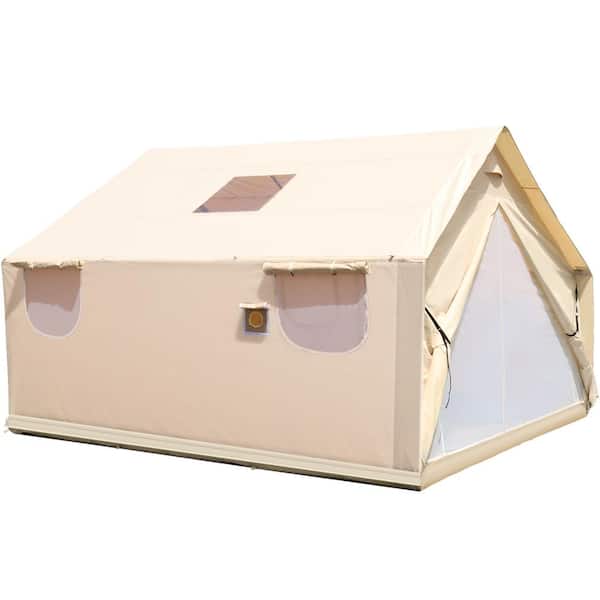 SKYSHALO Canvas Wall Tent 10 ft. x 12 ft., Wall Tent with PVC Storm Flap, Large Canvas Wall Tent Waterproof, Camping Canvas Tents