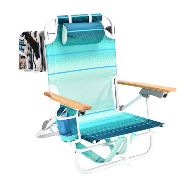 Tunearary Outdoor Aluminum Beach Foldable Backpack Adult Beach Chair with Beach Towel and Pillow