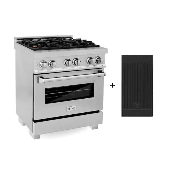 30 in. Legacy Dual Fuel Range with 4-Brass Burners and Electric Convection Oven in Satin Stainless Steel with Griddle