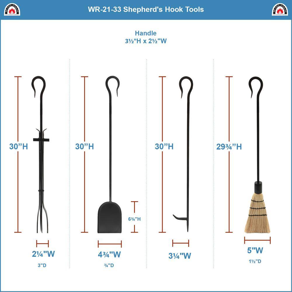 Black Wrought Iron Shepherd's Hook 33" Fireplace Tool Set