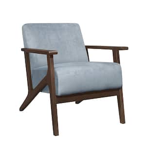 Malibu Blue Gray Velvet Upholstery Solid Wood Walnut Finish Frame Accent Chair