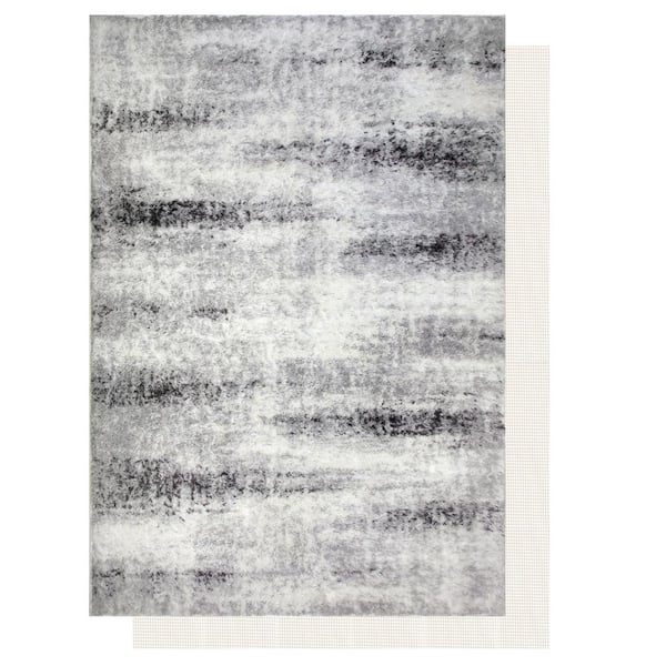 Leick Home Zielle Area Rug in Watercolor Gray with Rug Pad 5-ft-3-in x 7-ft-7-in