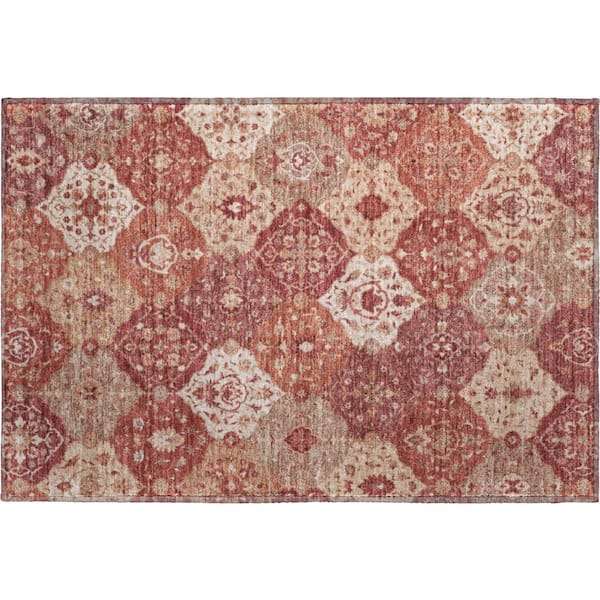 Mayfield Premium Machine Washable Abstract AMF2292 Brick 2 ft. x 3 ft. Accent Rug