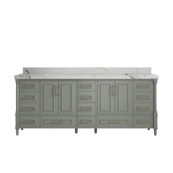 Willow Collections Hudson 84 in. W x 22 in. D x 36 in. H Double Sink Bath Vanity in Evergreen with 2 in. Calacatta Gold Quartz Top