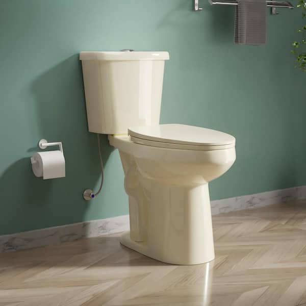 Kuomih 21 in Extra Tall Elongated Toilet Bone Dual Flush 1.0/1.28 GPF 2-Piece Toilet with Soft Seat Included Modern Design