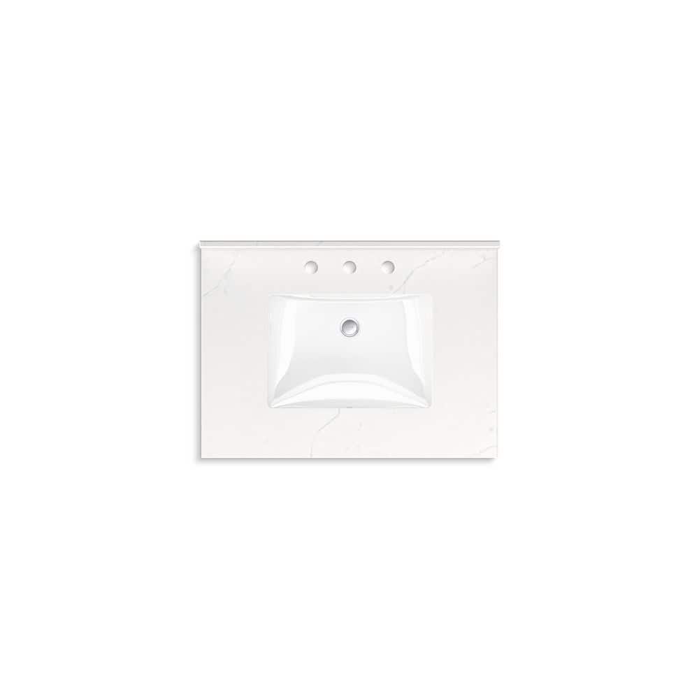 White 30" Freestanding Bathroom Vanity with Quartz Top