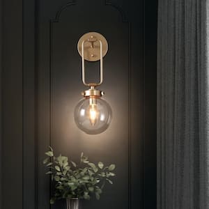 Modern Globe Wall Sconce Light Naomi 1-Light Antique Gold Dome Wall Light with Clear Glass Shade