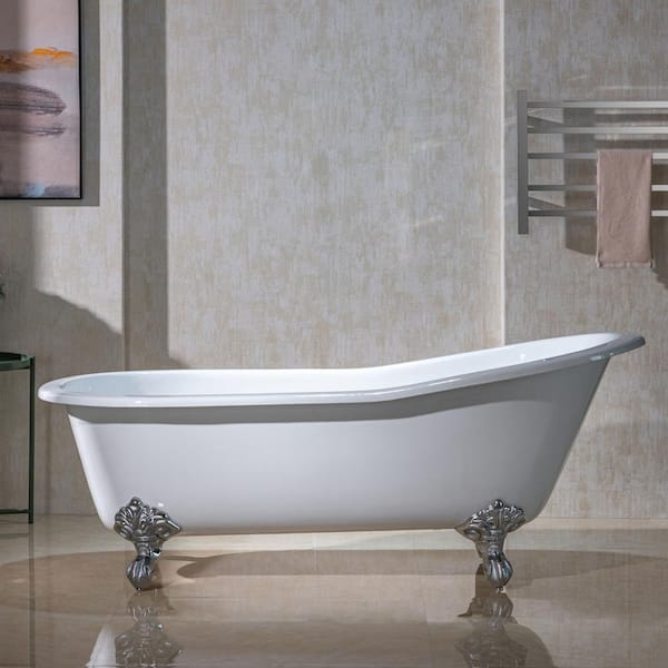 WOODBRIDGE 67 in. x 30.6 in. Cast Iron Single Slipper Clawfoot Soaking Bathtub with Reversible Drain in White