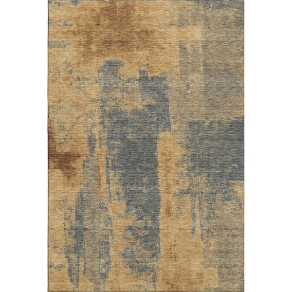 Mayfield Premium Machine Washable Abstract AMF1984 Gold 3 ft. x 4 ft. Area Rug