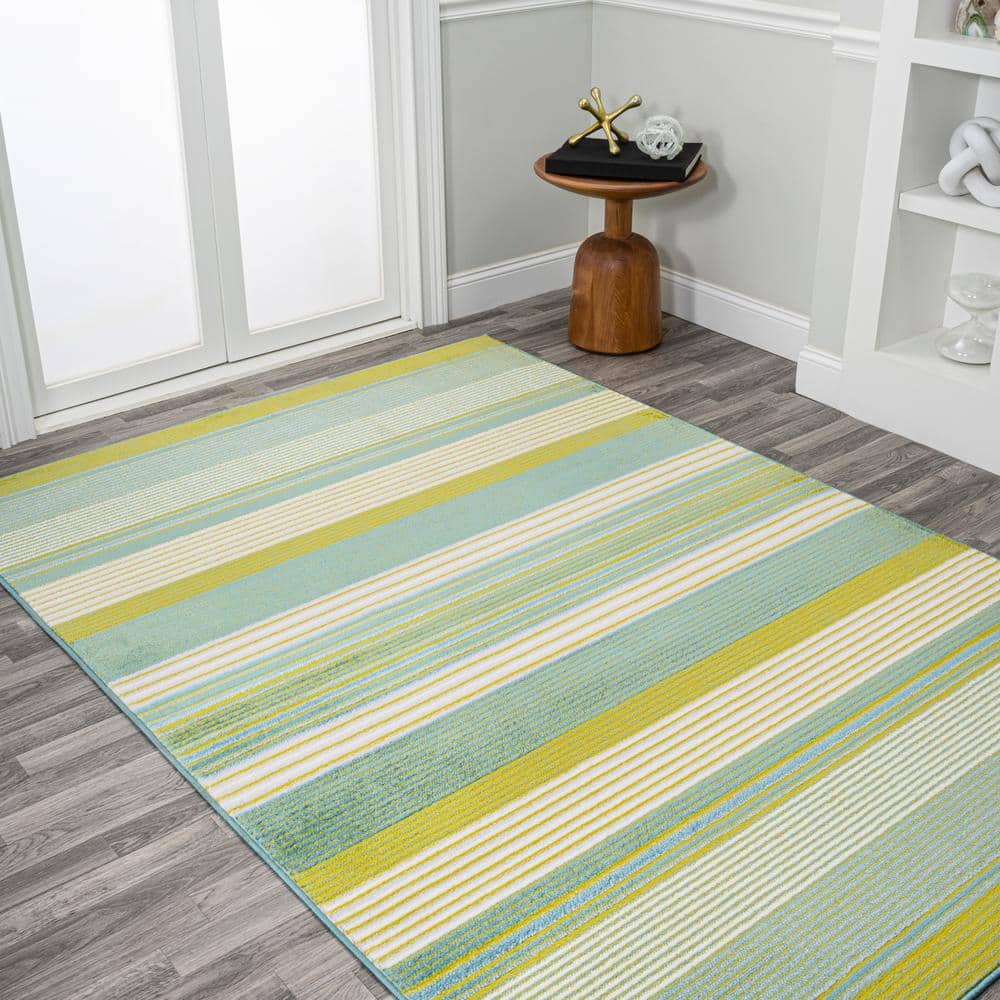 Duxbury Green and Blue Gradient Striped Synthetic 5' x 8' Area Rug