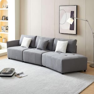 120 in. Teddy Fabric Upholstered Sectional Sofa in. Gray with Toss Pillows