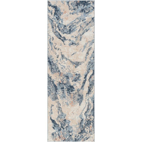 Livabliss Amore Navy 3 ft. x 8 ft. Modern Indoor Runner Rug