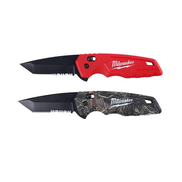 FASTBACK 3 in. Red and Camo Stainless Steel Spring Assisted Folding Knife Set (2-Pack)