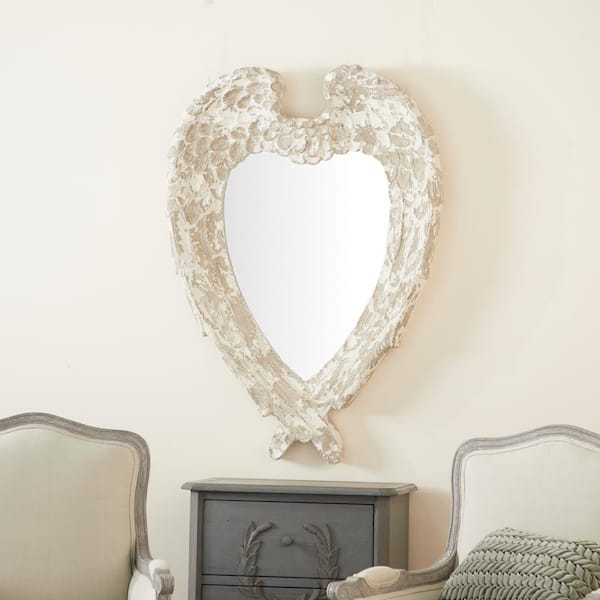 Litton Lane Oversized Vintage Style Heart Shaped Wall Mirror w/ Distressed Finish, 31''x45''
