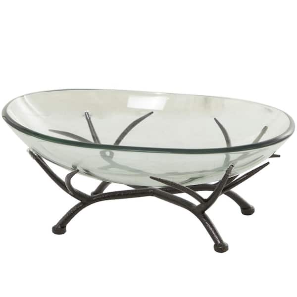 Litton Lane Clear Kitchen Decorative Serving Bowl with Black Metal Branch Stand