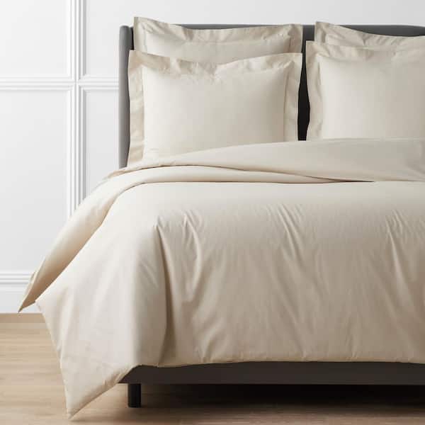 The Company Store Legends Hotel Oatmeal Solid Supima Cotton Percale Queen Duvet Cover