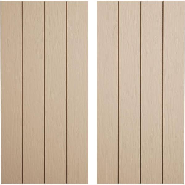 Ekena Millwork 22 in. x 70 in. Timberthane Polyurethane 4-Board Joined Board-n-Batten Rough Sawn Faux Wood Shutters, No Batten Pair