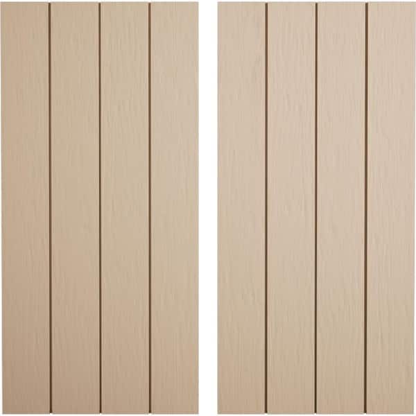 Ekena Millwork 22 in. x 82 in. Timberthane Polyurethane 4-Board Joined Board-n-Batten Rough Sawn Faux Wood Shutters, No Batten Pair