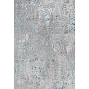 Timeworn Modern Abstract Gray/Turquoise 4 ft. x 6 ft. Area Rug